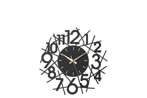 J-Line Zahlen Uhr - Metall - Schwarz - Ø 48 cm - Wohnaccessoires von J-Line