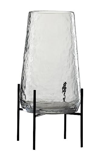 J-Line Vase + Fuß, unregelmäßig, Glas, transparent/schwarz, groß von J-Line