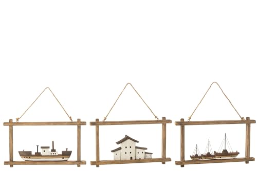J-Line WANDDEKO Boot+HÄUSER Paulownia Holz 3 Sortiert (3er Set) von J-Line