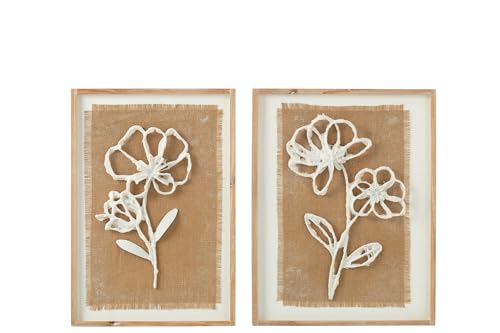J-Line WANDDEKORATION Blumen Poli TANNENHOLZ/MDF Weiss NATURELL 2 Sortiert (2er Set) von J-Line