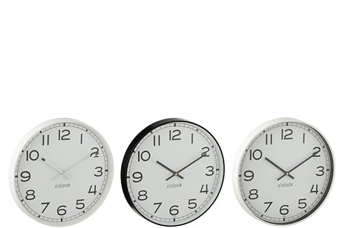 J-Line Wanduhr, rund, Kunststoff, Weiß/Schwarz, groß, Sortiment von 3 – 3 Einheiten von J-Line