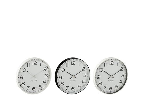 J-Line Wanduhr, rund, Kunststoff, weiß/schwarz, klein, 3-3 Stück von J-Line