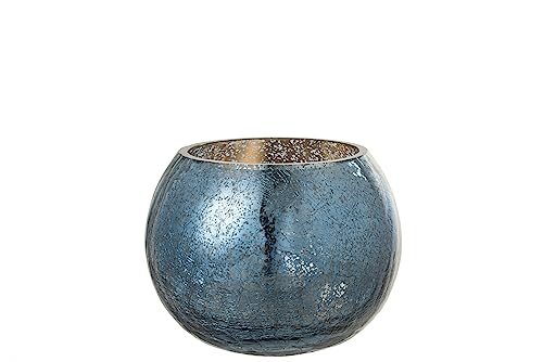 J-Line Windlicht Kugel Craquele Glas Perleffekt Blau Medium - 2 Stück von J-Line