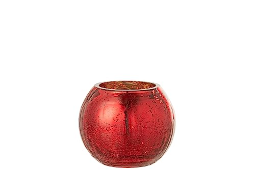 J-Line Windlicht Kugel Craquele Glas Perleffekt Rot Small - 2 Stück von J-Line
