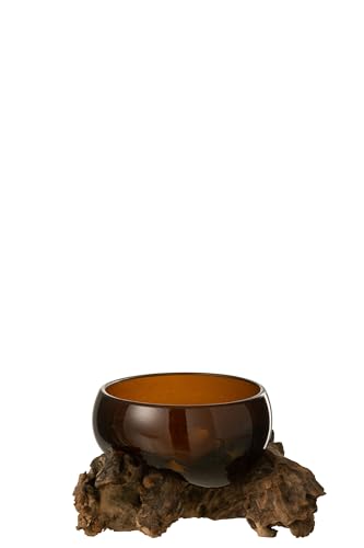 VASE AUF FUß Gamal Holz/RECYCELTES Glas NATURELL/BRAUN SMALL von J-Line