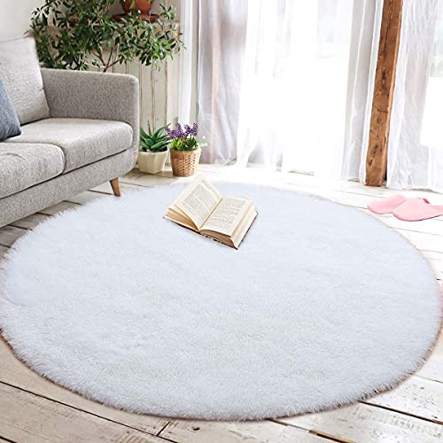 J Yunq Runde Teppiche,Plüsch Teppich，Super weicher Faux Flauschiger Moderne Flauschige Innenteppiche，für Wohnzimmer chlafzimmer Outdoor Carpet (Weiß, 140 x 140 cm) von J Yunq