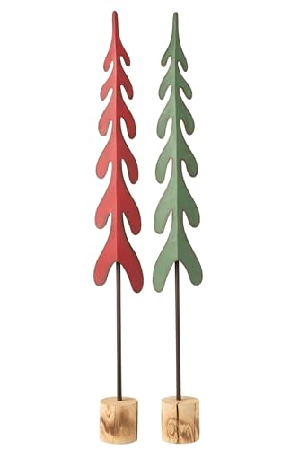 J-LINE - Weihnachtsbaum + Metallfuß/Holz, Rot/Grün, groß, 2 Stück von J-line