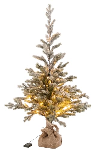 J-LINE - Weihnachtsbaum Schnee + LED + Batterien im Topf, Kunststoff, Grün, extra groß von J-line