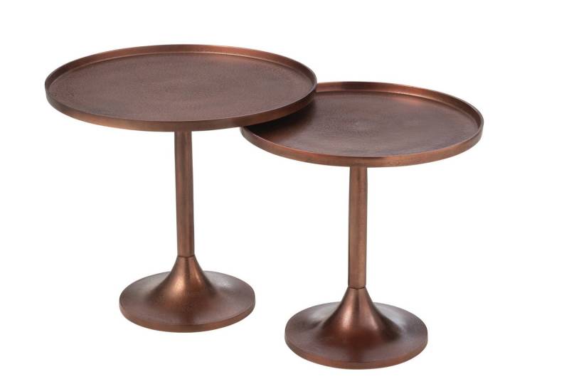 J-line Beistelltisch 2er Set Beistelltische rund Metall Bronze Look braun (2er Set, 2-St., 2er Set), Set aus großem und kleinen Tisch von J-line