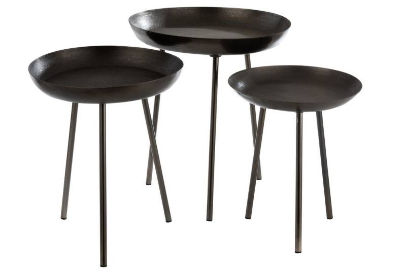 J-line Beistelltisch Beistelltische 3er Set rund – Metall dunkelgrau (Set, 3-St., 3er Set), 3 Tische in verschiedenen Größen von J-line