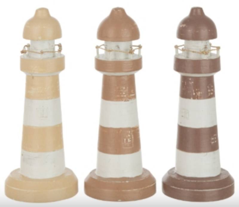 J-line Dekofigur Leuchtturm Alabasia Braun/Weiß Medium 3 Sortiert von J-line