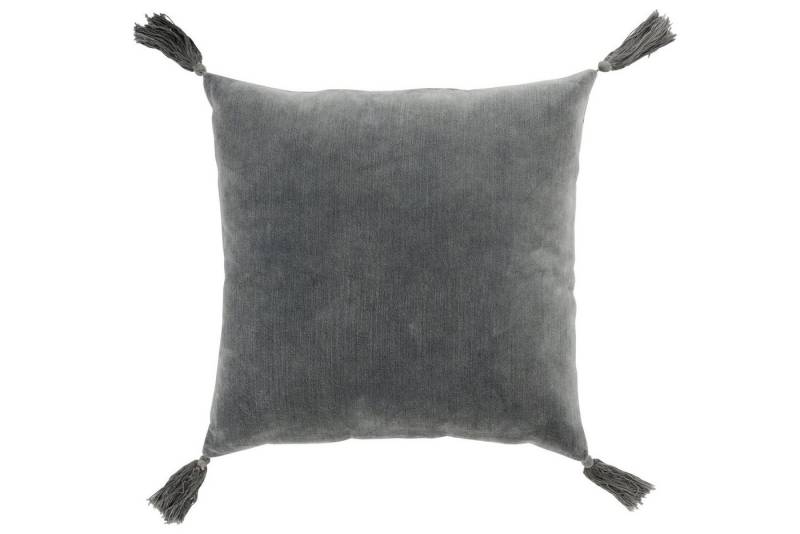 J-line Dekokissen Boho Dekokissen Baumwolle Samt mit Quasten anthrazit grau, 45 x 45cm, inkl. Füllung, Sofakissen, Couchkissen, Dekokissen, Zierkissen von J-line