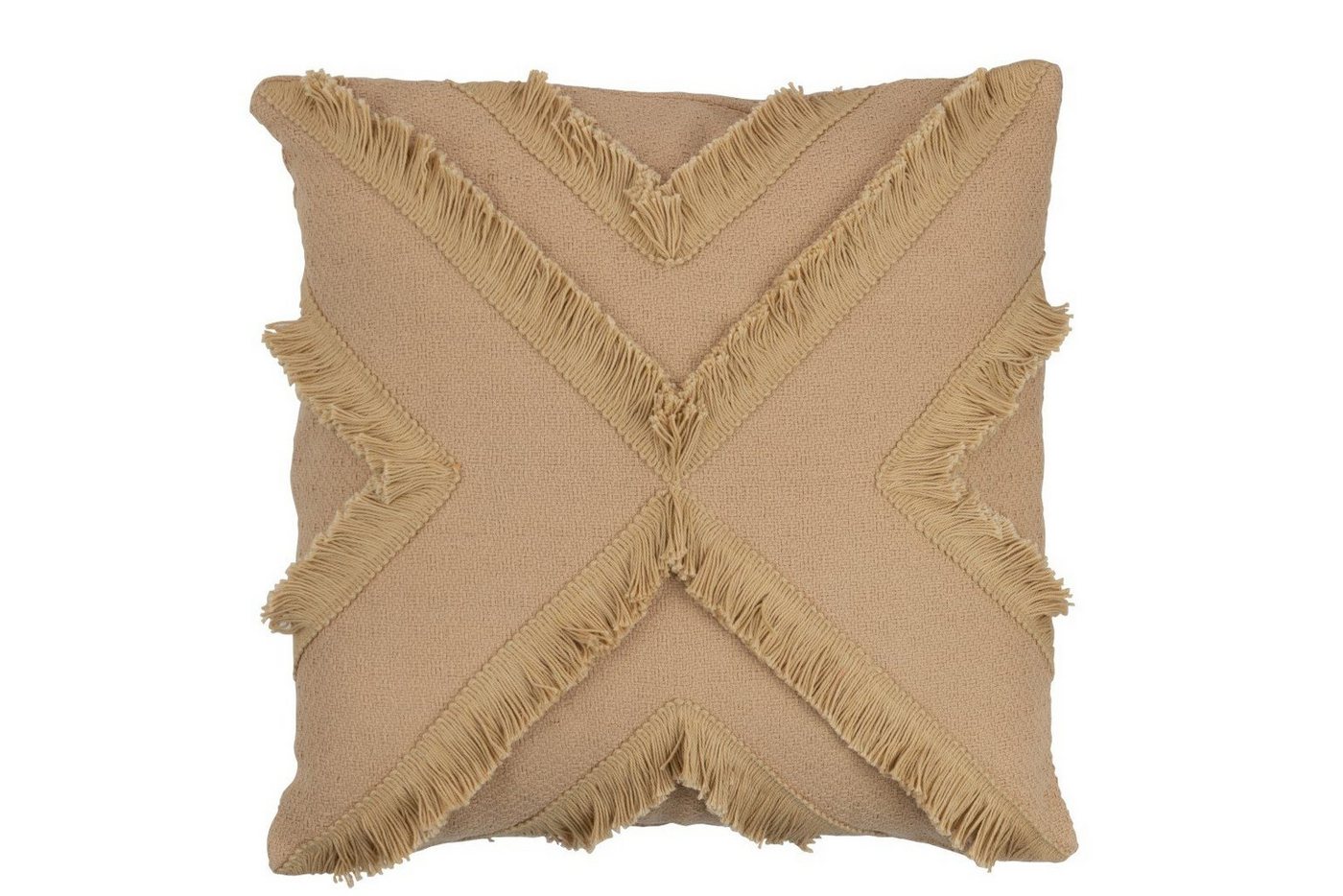 J-line Dekokissen Boho Kissen Raute beige mit Fransen, Dekokissen Boho/Ibiza, 45 x 45 cm, inkl. Füllung, Vintage Zierkissen Couchkissen Sofakissen. von J-line