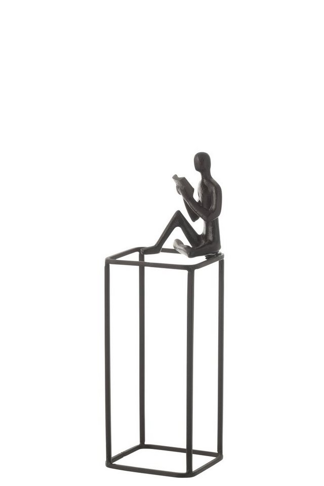 J-line Dekoobjekt 2er Set Schwarze Leserfiguren auf Kubus - Elegante Aluminiumskulpturen von J-line