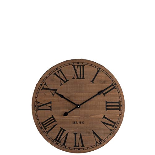J-line Runde Uhr, römische Ziffern, Naturholz, groß von J-line