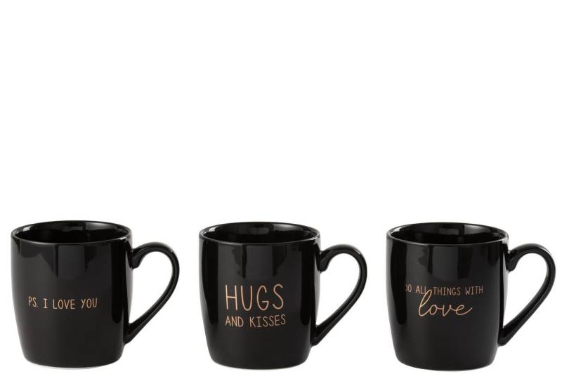 J-line Tasse Tasse Liebe Keramik Schwarz 3er Set von J-line