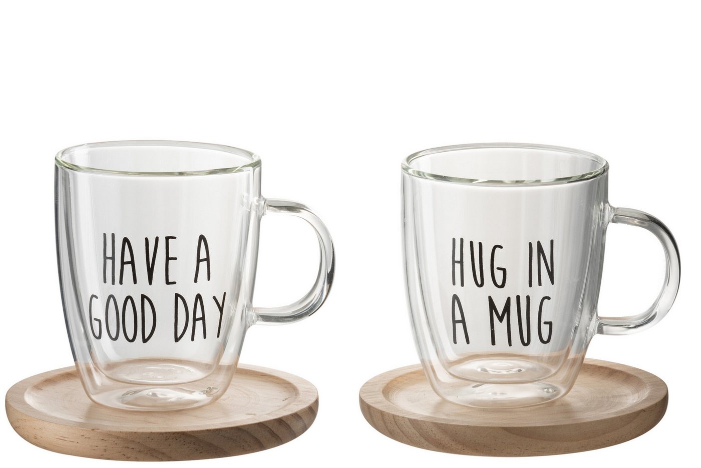 J-line Tasse Tasse & Untertasse mit Text Glas/Holz 2er Set J-line Tasse Tasse & Untertasse mit Text Glas/Holz 2er Set von J-line