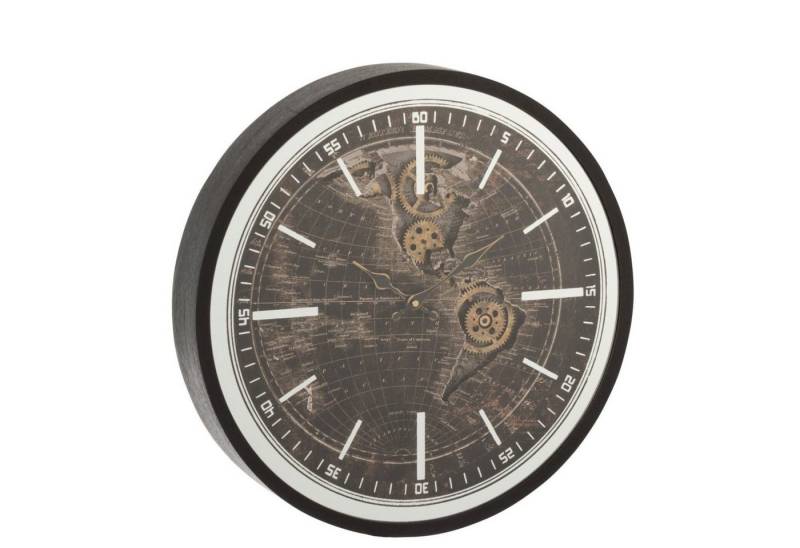 J-line Wanduhr Weltkarte Wanduhr Antikgold & Schwarz mit Zahnrädern von J-line