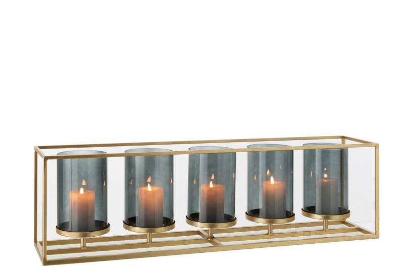 J-line Windlicht Laterne 1 oder 5-flammig – Metall gold, Glas grau 70 cm (1 St., Metallgestell mit 5 Windlichtern), Tischdekoration mit Kerzenlicht von J-line