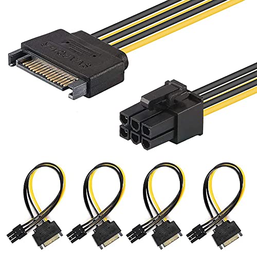 J&D [4er Packung] SATA 15 Pin auf 6 Pin PCI Express (PCIe)-Adapter für Videografikkarte-20cm von J&D