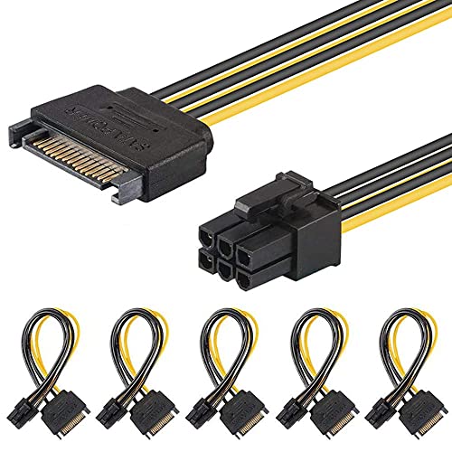 J&D [5er Packung] SATA 15 Pin auf 6 Pin PCI Express (PCIe)-Adapter für Videografikkarte-20cm von J&D