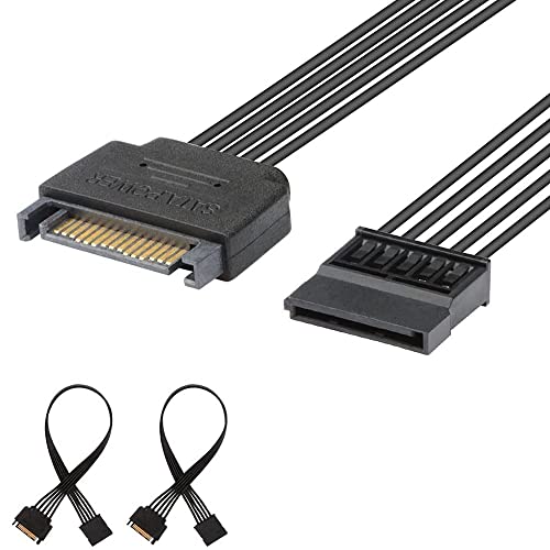 J&D 2er Pack 15 Pin SATA Strom Verlängerungskabel, Männlich auf Weiblich - 25cm, Schwarz von J&D