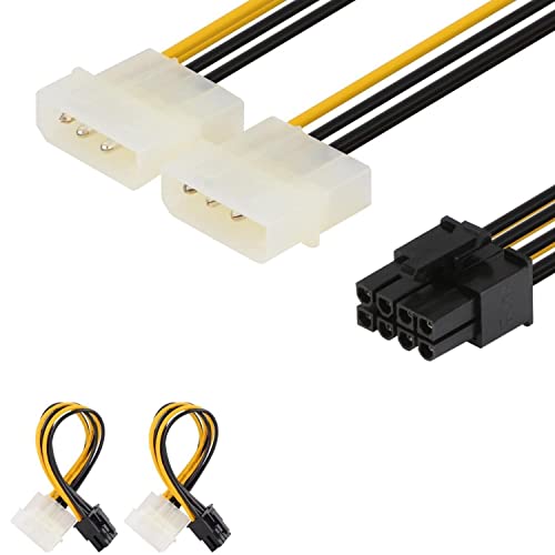 J&D 2er Pack 8 Pin PCIe auf 2X 4 Pin LP4 Molex Stromkabel Adapter - 15cm, Schwarz von J&D