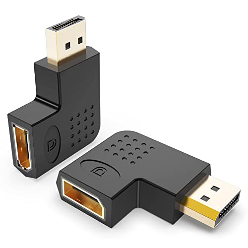 J&D 2er-Pack Flache DisplayPort Adapter, 90 Grad Links und Rechts Abgewinkelt Vergoldet Stecker auf Buchse Vertikaler Flacher 4K-DP-Adapter Konverter von J&D