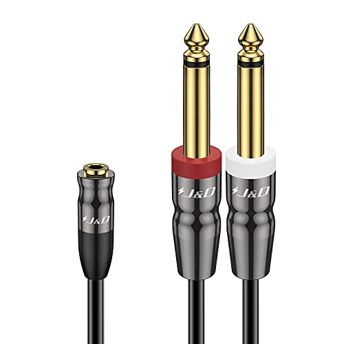 J&D 3,5 mm TRS zu Dual 1/4 Zoll TS Kabel, Heavy Duty 3,5mm auf 2 x 6,35 mm Kabel Weiblich auf 1/4 Männlich Kabel für Mixer Gitarre Klavierverstärker Lautsprecher, 1,8 Meter von J&D