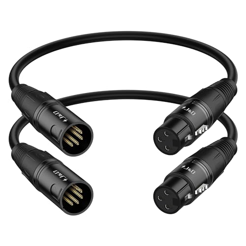J&D 3 Polige XLR Buchse auf 5 Poligen XLR Stecker Audio Kabel, 2er-Pack 5 Poliges auf 3 Poliges DMX Beleuchtungskabel für Mikrofon DMX Bühne Lichtwende, 30 cm von J&D