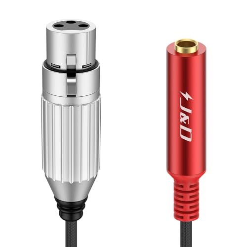 J&D Ausgeglichener XLR-Weiblich zu 1/4 Zoll Weiblich Stereo-Audioadapter, 3-polig XLR zu 6,35mm TRS Konverterkabel mit Nylongeflecht, 1 ft / 30 cm, Rot von J&D