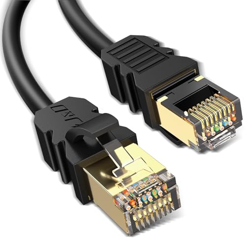 J&D Cat 8 Ethernet Kabel, High Speed 40 Gbps 2000 Mhz 26AWG mit Vergoldetem RJ45-Stecker, S/FTP Netzwerkkabel Kompatibel für Gaming PC, PS5, Xbox, Modem, Router, 4.6 m von J&D