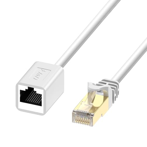 J&D Ethernet-Verlängerungskabel (1-Pack), RJ45-Kabel Geschirmt Männlich zu Weiblich Cat 6 Ethernet-Verlängerungskabel-Adapter Unterstützt Cat6 / Cat5e / Cat5 Standards, 0,9 Meter, Weiß von J&D