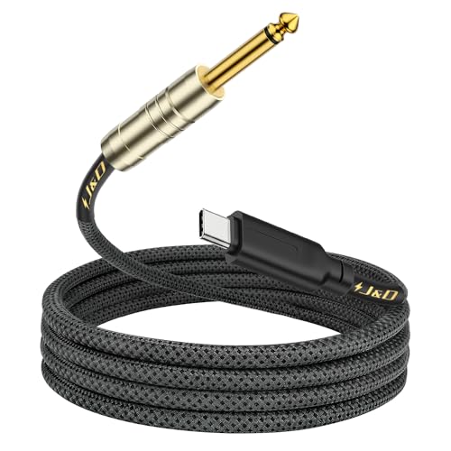 J&D USB C auf 6,35 mm 1/4 Zoll TS Gitarren-Audiokabel, Tonaufnahme, Bass, E-Piano Mikrofonkabel Kompatibel mit iPhone 15/15 Plus/15 Pro/15 Pro Max, iPad, iMac, 2 Meter von J&D