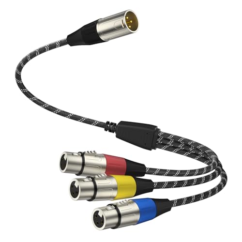 J&D XLR-Splitterkabel, Vergoldetes 3-Pin-XLR 1-Männlich-auf-3-Weiblich-Adapter, Ausgeglichenes Mikrofonkabel für Mixer, AMP, Limiter, Lautsprecher, Aufnahmegeräte, 0,48 m von J&D