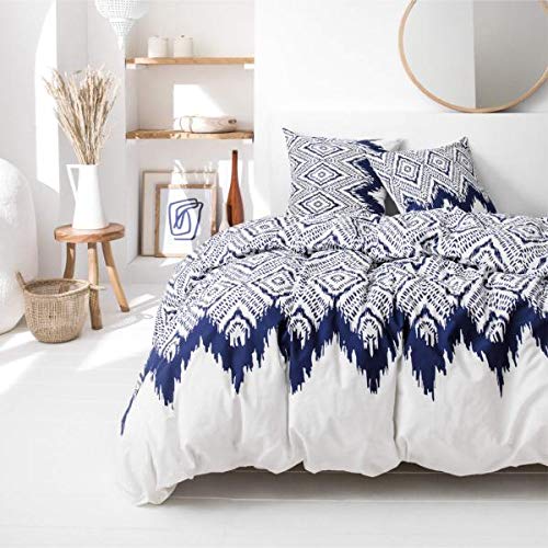 Bettbezug Milos, weiß/blau, Serie Cyclades, 220 x 240 cm, für Doppelbett, 100 % Baumwolle, limitierte Edition von J&K Markets