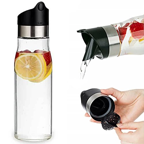 J&M DESIGN Glaskrug Wasserkaraffe mit leicht zu drehendem Deckel aus Edelstahl und Kunststoff, mit abnehmbarem Sieb für Saft, Getränke, Eistee, Eiskaffee und Milch, spülmaschinenfest, 794 ml von J&M DESIGN