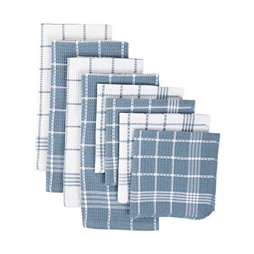 DII Küchen-Kollektion mit Waffelmuster 100% Baumwolle, maschinenwaschbar, schnell trocknend und saugfähig, blau, Kitchen Set, 8 von DII