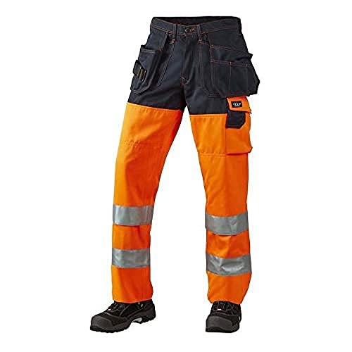 J.A.K. 1110085100 Serie 11100 70% Polyester/30% Baumwolle Bundhose mit Hängetaschen, EN 20471, Klasse 2, Gelb/Marine, 56 R (39/32) Größe von J.A.K.