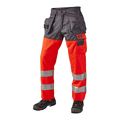 J.A.K. 1110087116 Serie 11100 70% Polyester/30% Baumwolle Bundhose mit Hängetaschen, EN 20471, Klasse 2, Rot/Grau, 64 R (46/32) Größe von J.A.K.