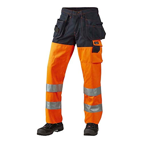 J.A.K. 1110088116 Serie 11100 70% Polyester/30% Baumwolle Bundhose mit Hängetaschen, EN 20471, Klasse 2, Orange/Marine, 64 R (46/32) Größe von J.A.K.