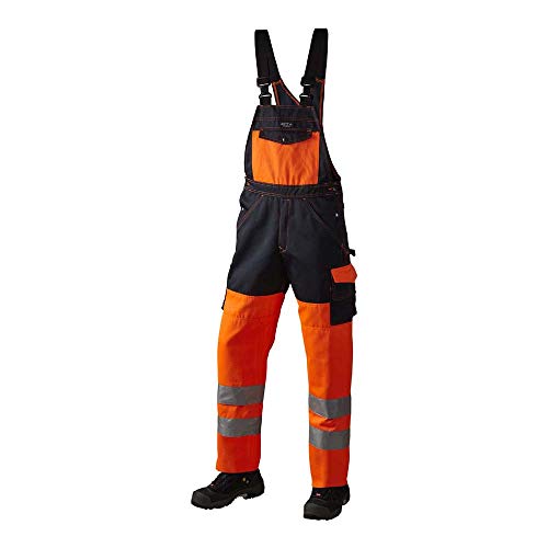 J.A.K. 1110788080 Serie 11107 70% Polyester/30% Baumwolle Latzhose, EN 20471, Klasse 2, Orange/Marine, 46 R (32/32) Größe von J.A.K.