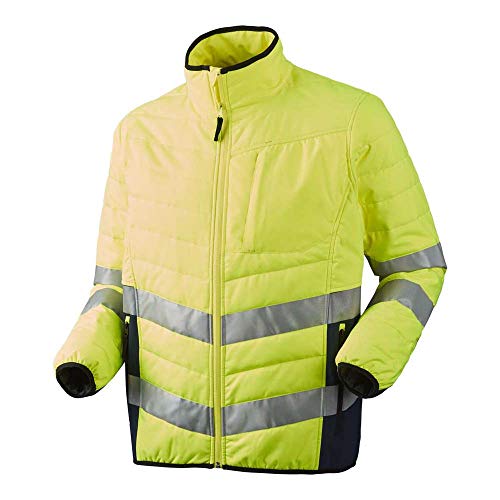 J.A.K. 111424702 Serie 11142 100% Polyester mit TPU-Membran Steppjacke, EN 20471, Klasse 3, Gelb/Marine, M Größe von J.A.K.