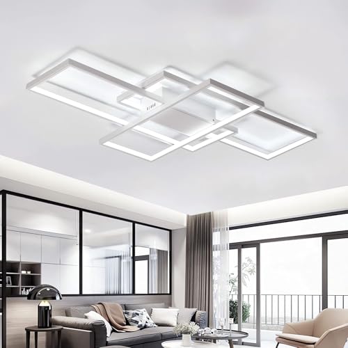 J.SUNUN Deckenlampe Wohnzimmer Modern LED Deckenleuchte 80CM Kaltweißes Licht 6000K 3-Ringe Rechteckige Geometrisch Deckenbeleuchtung Für Wohnzimmer Schlafzimmer Esszimmer Decke lampe weiß von J.SUNUN