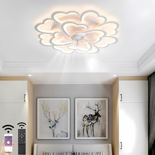 J.SUNUN Deckenventilator Mit Beleuchtung lampe Mit Ventilator Deckenlampe Leise Dimmbar 12 Geschwindigkeit Blume Deckenleuchte LED Licht 88CM 140W Für Wohnzimmer Schlafzimmer Weiß von J.SUNUN