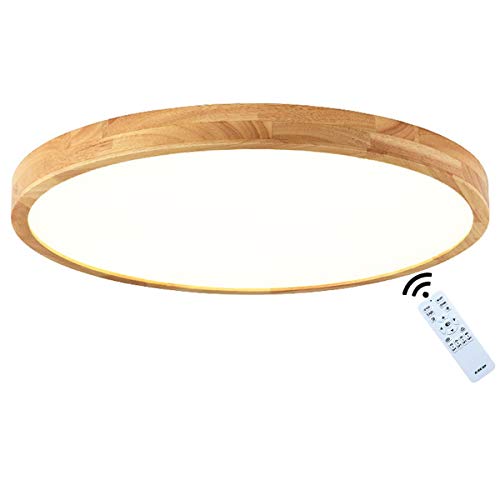 J.SUNUN LED Deckenleuchte,Rund Modern Holz Deckenlampe,dimmbar mit Fernbedienung 3000K-6000K Φ50cm 34W 2720LM Runde Holz Lampe für Wohnzimmer, Schlafzimmer, Esszimmer, Büro,Kinderzimmer Holzlampe von J.SUNUN