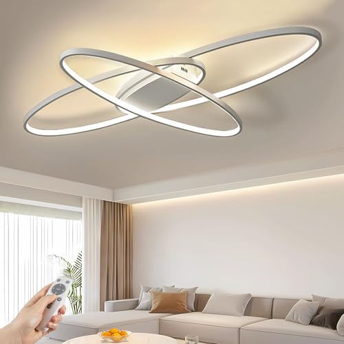 J.SUNUN LED Deckenleuchte 68W 5500LM Dimmbar Wohnzimmerlampe Esszimmerlampe wohnzimmer Decke lampe Deckenlampe Modern Oval novel Design Esstischlampen Schlafzimmerlampe 95CM Weiß von J.SUNUN