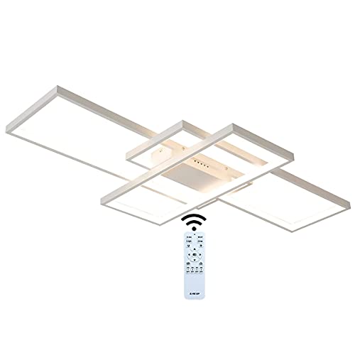 J.SUNUN LED Deckenleuchte 90W 7200LM Modern rechteckiges Aluminiumlicht mit dimmbarer Fernbedienung Deckenlampe 3000K-6000K verwendet in Wohnzimmer Schlafzimmer Küche Esszimmer und Büro 140×80×9CM von J.SUNUN