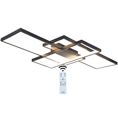 J.SUNUN LED Deckenleuchte 65W 5200LM Modern rechteckiges Aluminiumlicht mit dimmbarer Fernbedienung Deckenlampe 3000K-6000K verwendet in Wohnzimmer Schlafzimmer Küche Esszimmer und Büro 90×50×9CM von J.SUNUN