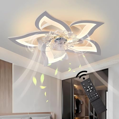 J.SUNUN LED Deckenventilator Mit Beleuchtung Fernbedienung Schlafzimmer Deckenleuchte mit ventilator Leise Dimmbar Lampe 5 Lichter deckenventilatoren Für Wohnzimmer Esszimmer Küche Decke licht 69CM von J.SUNUN